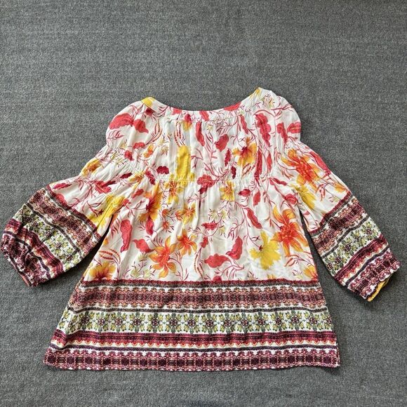 Anthropologie Fig & Flower Floral Top Medium Boho Artsy Red Colorful Peasant - Picture 2 of 8